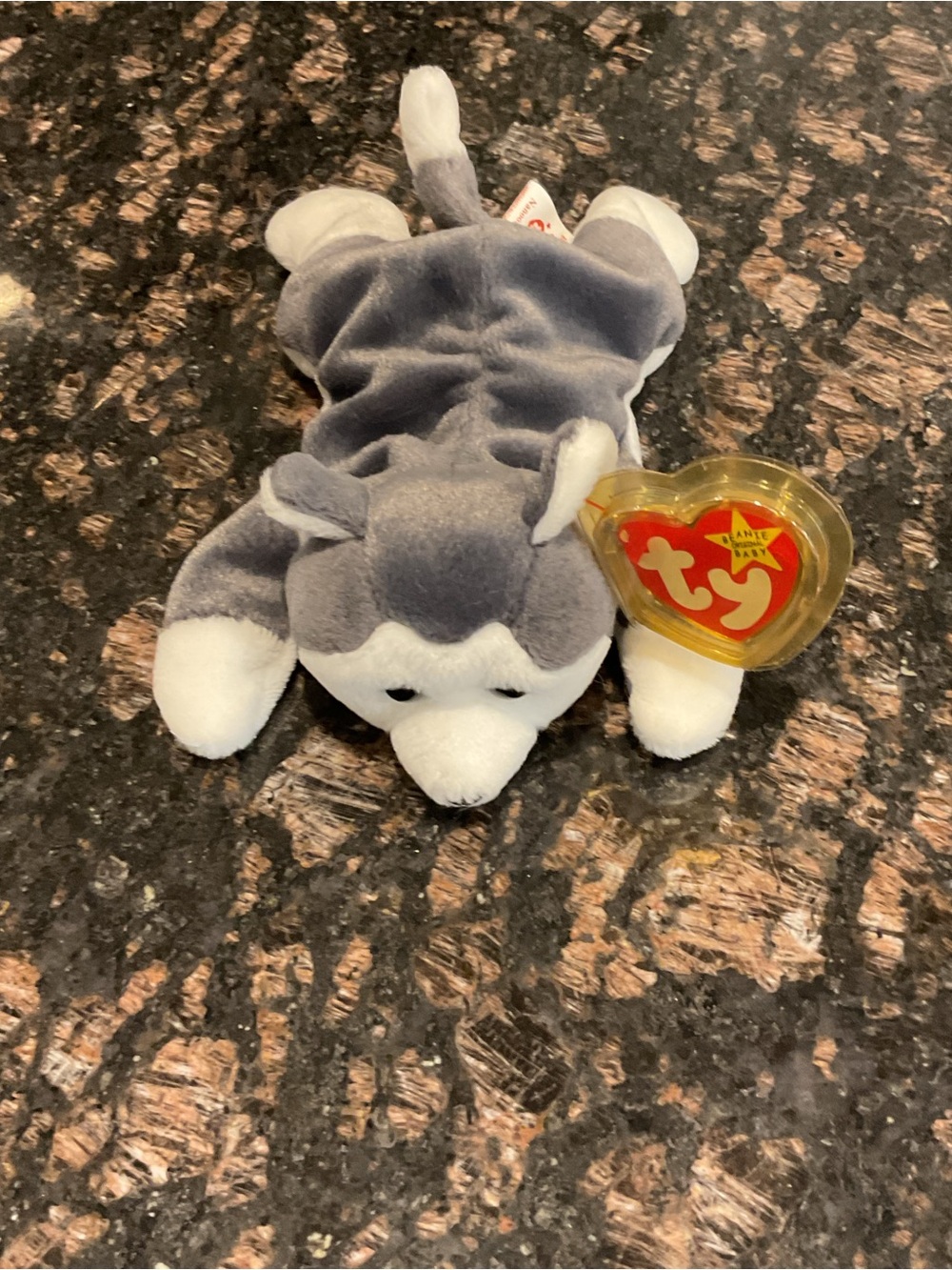 Ty Gray and White Husky Beanie Plush with Heart Tag